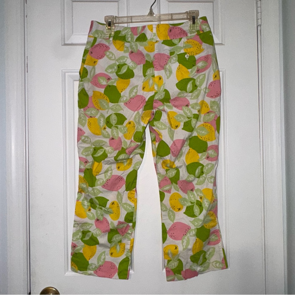 Lilly Pulitzer citrus lemon lime print Pink Yellow Fruit capri pants vintage 8 - Picture 7 of 13
